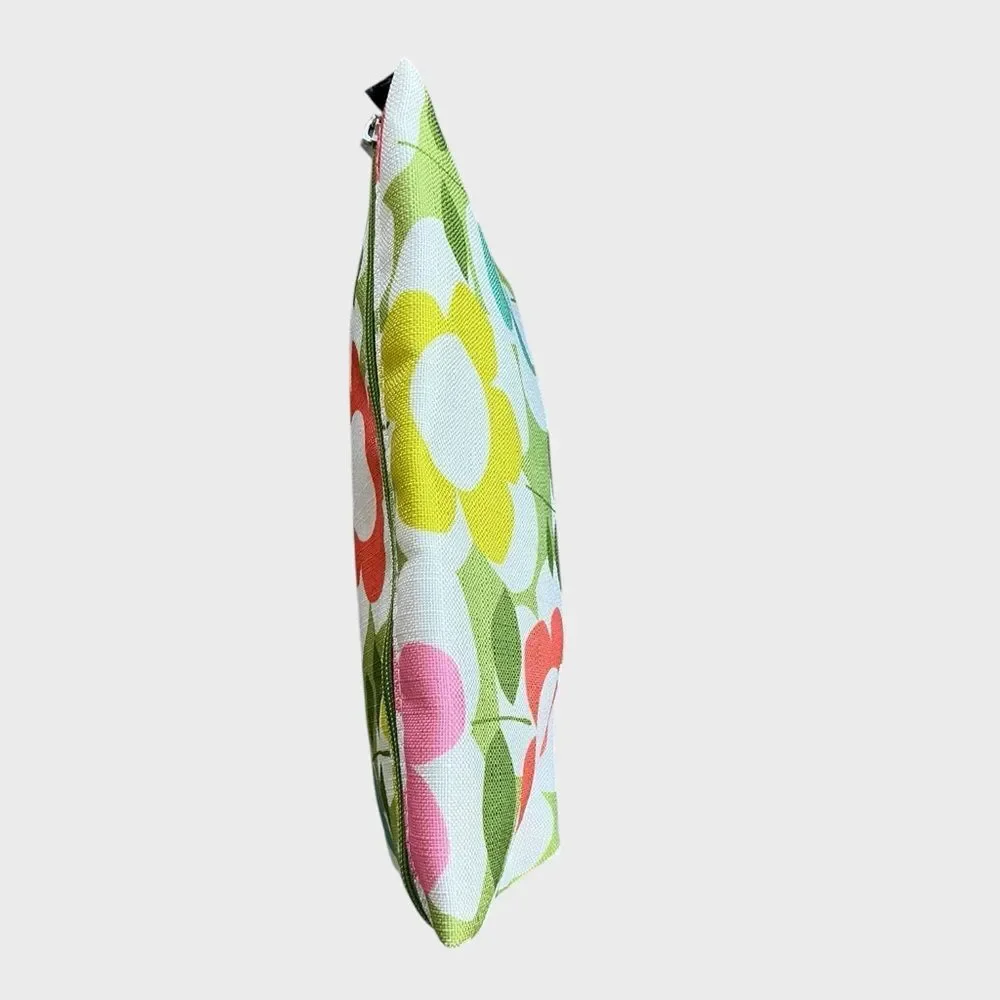 Clinique Floral Makeup Bag Cosmetic Travel Pouch Lined Zip Case